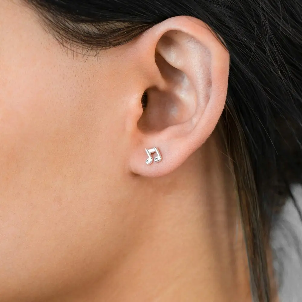 Sterling Silver Music Note Stud Earrings