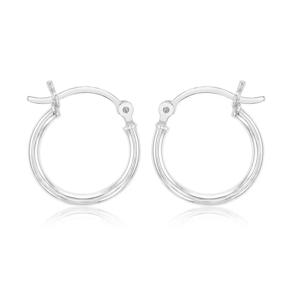 Sterling Silver Plain Round 15mm Hoop Earrings