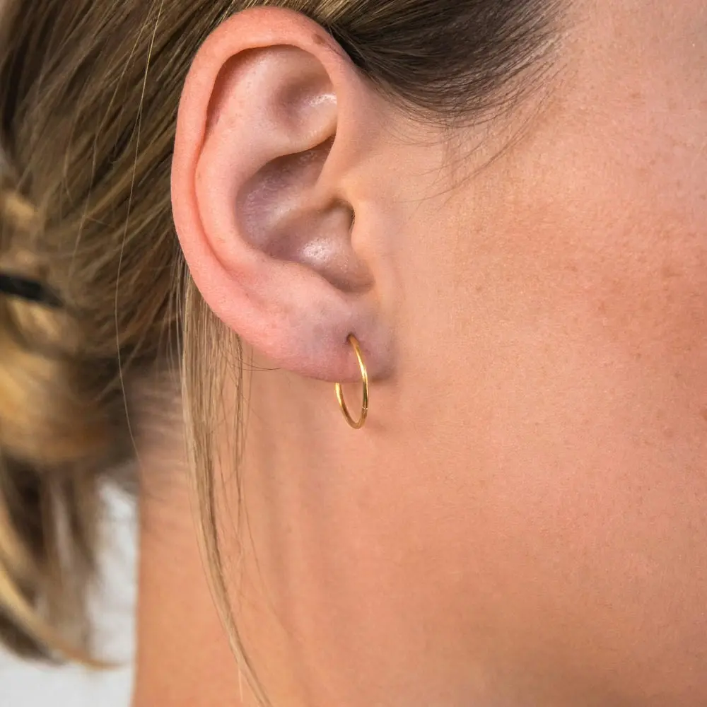 Gold Plated Sterling Silver Plain 16mm Sleeper Earrings