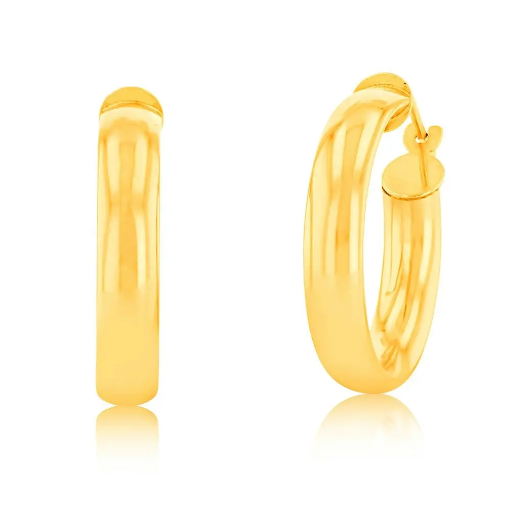 9ct Yellow Gold Plain 15mm Hoops Earrings