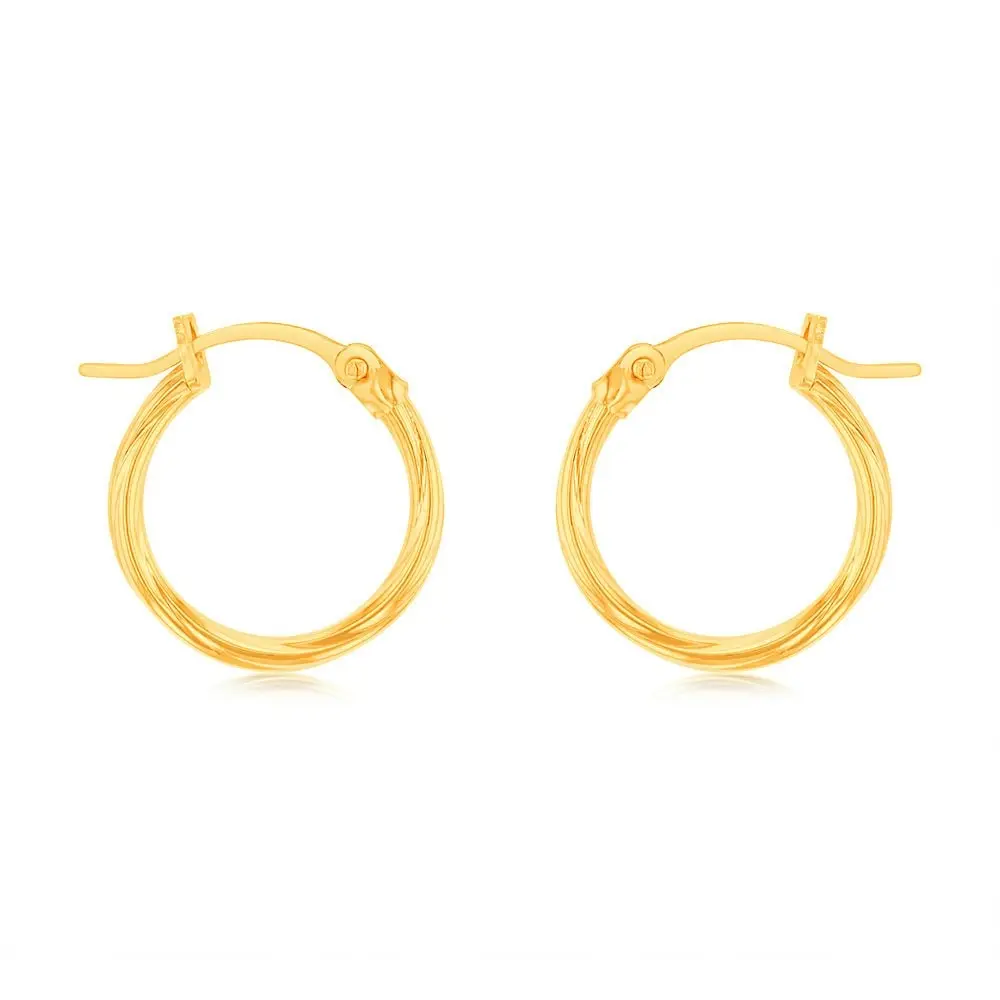 9ct Yellow Gold Twist 10mm Hoop Earrings