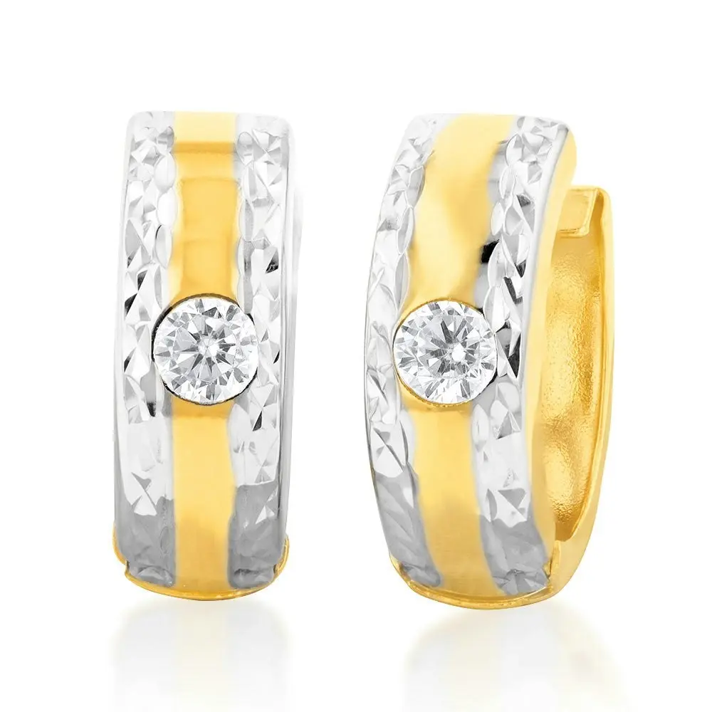 9ct Yellow And White Gold Silverfilled Cubic Zirconia 10mm Hoop Earrings