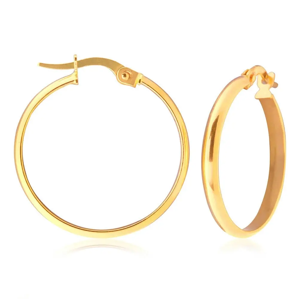 9ct Yellow Gold 20mm Plain Hoop Earrings