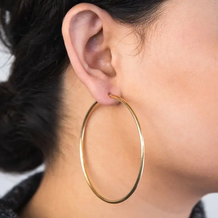 9ct Yellow Gold Silver Filled 60mm Plain Hoop Earrings