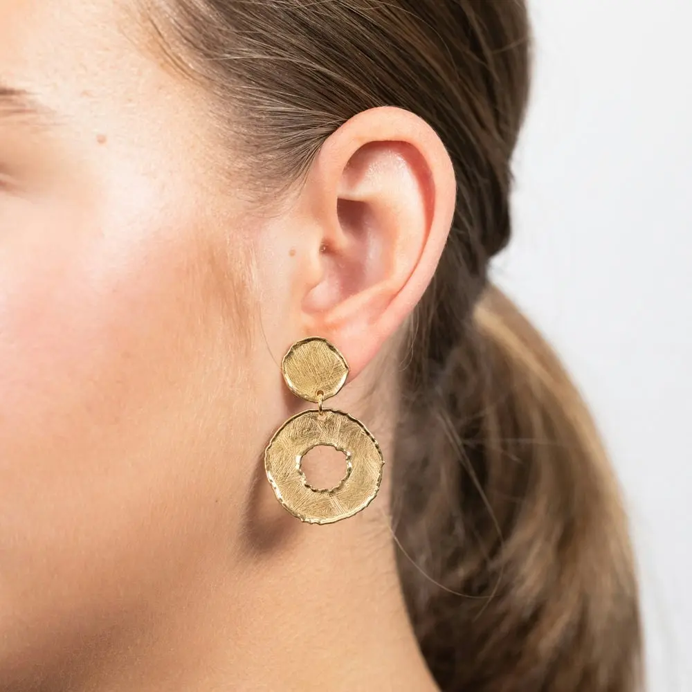 Sterling Silver Gold Plated Patterned Hoop Drop Earrings