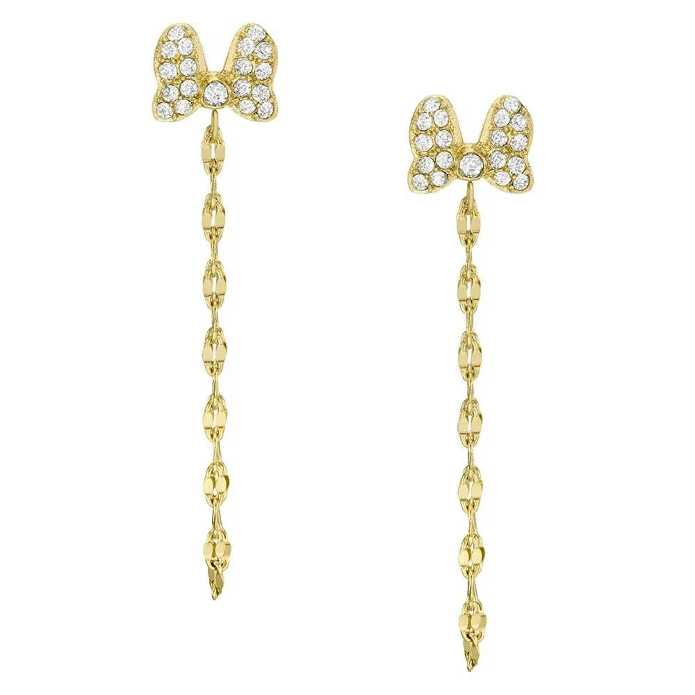 Disney Minnie Mouse Gold Plated Stainless Steel Glass Crystal Front Back Earrings 100th Disney Anniversary