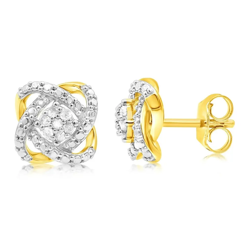 Gold Plated Sterling Silver Stud Earrings in 1/5 Carat Natural Diamonds