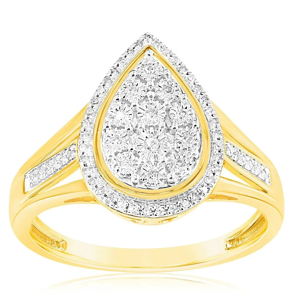 9ct Yellow Gold 1/10 Carat Diamond Ring set with 58 Round Brilliant Cut Diamonds