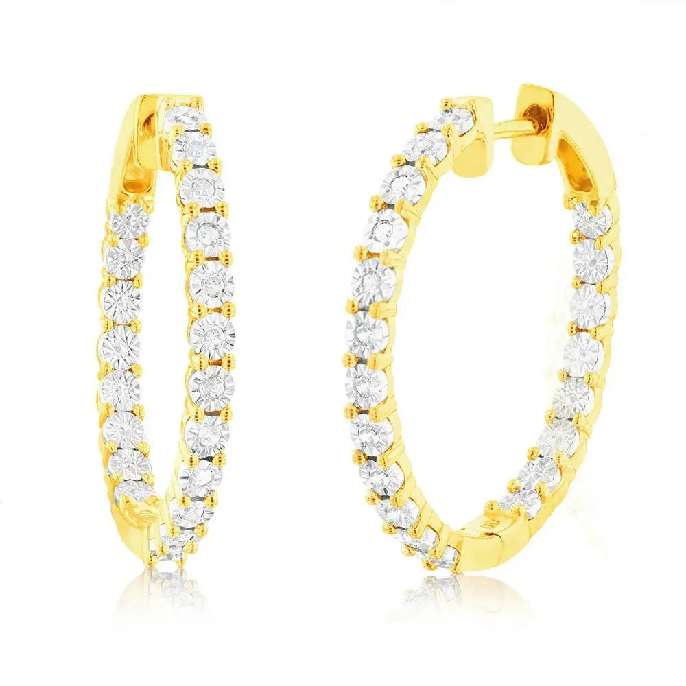 Gold Plated Silver 1/5 Carat Diamond Hoop Earrings