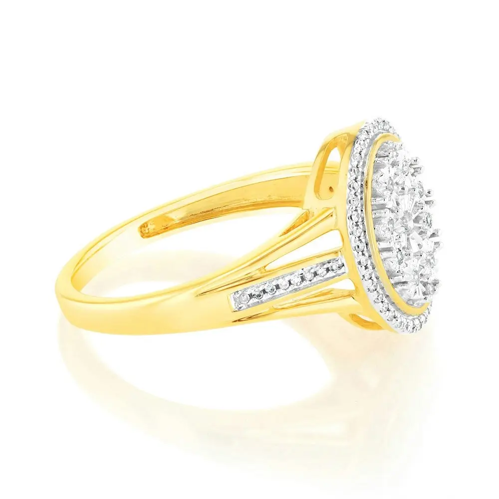 9ct Yellow Gold 1/10 Carat Diamond Ring set with 64 Round Brilliant Cut Diamonds