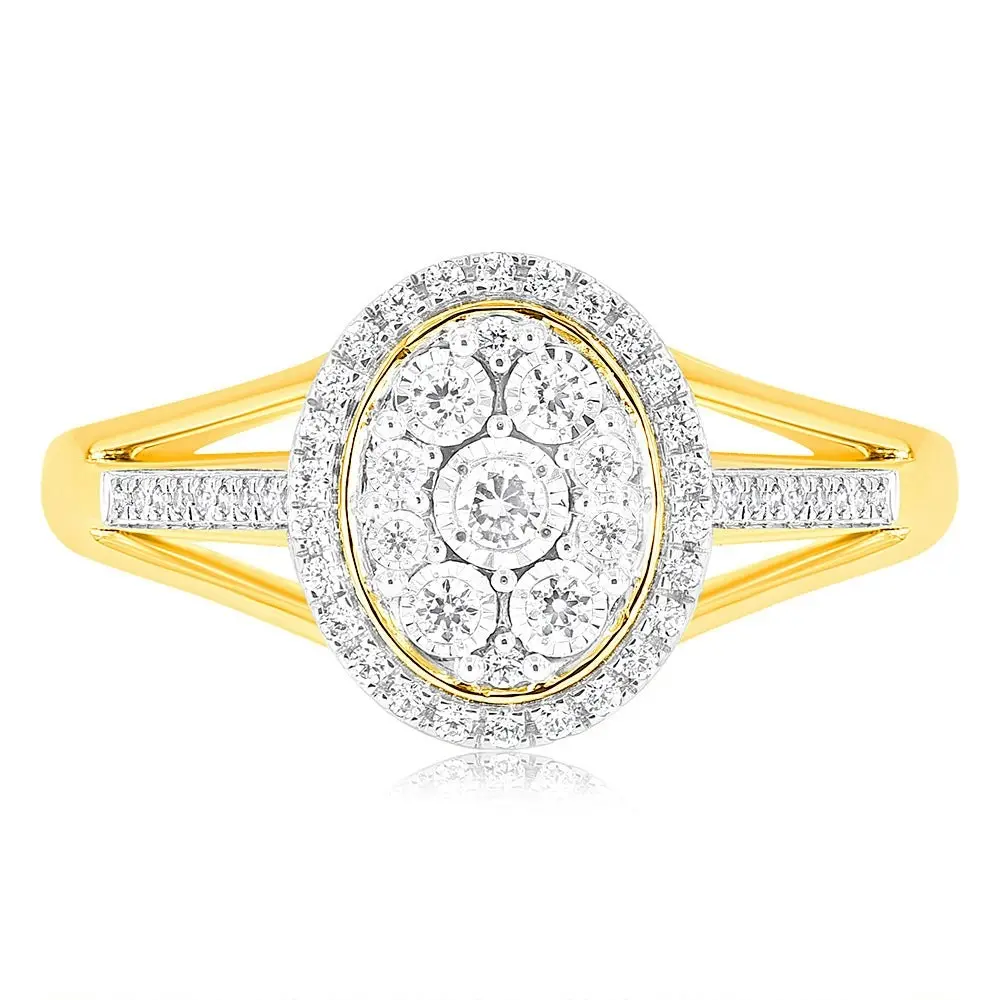 9ct Yellow Gold 1/10 Carat Diamond Ring set with 64 Round Brilliant Cut Diamonds