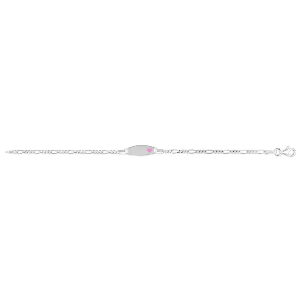 Sterling Silver Pink Enamel Heart ID 16cm Bracelet