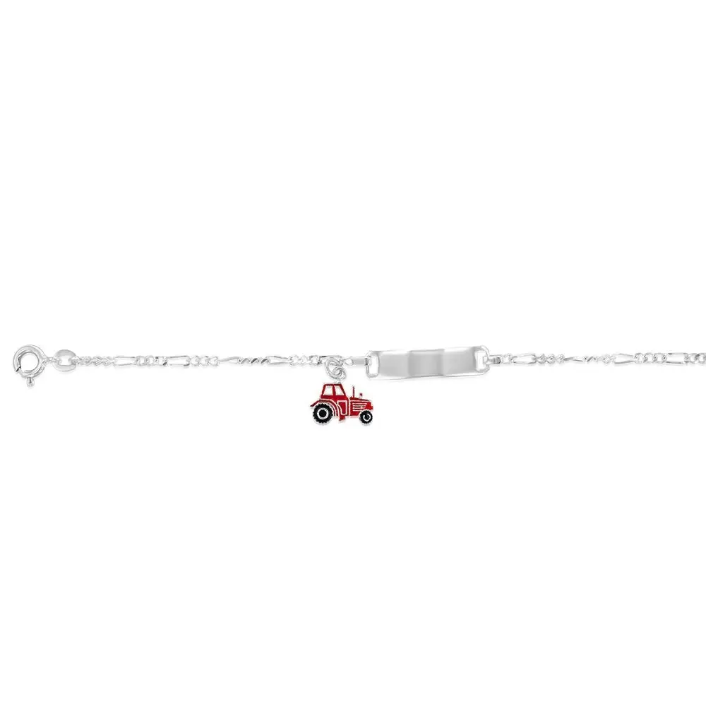 Sterling Silver Red Car ID Figaro 16cm Baby Bracelet