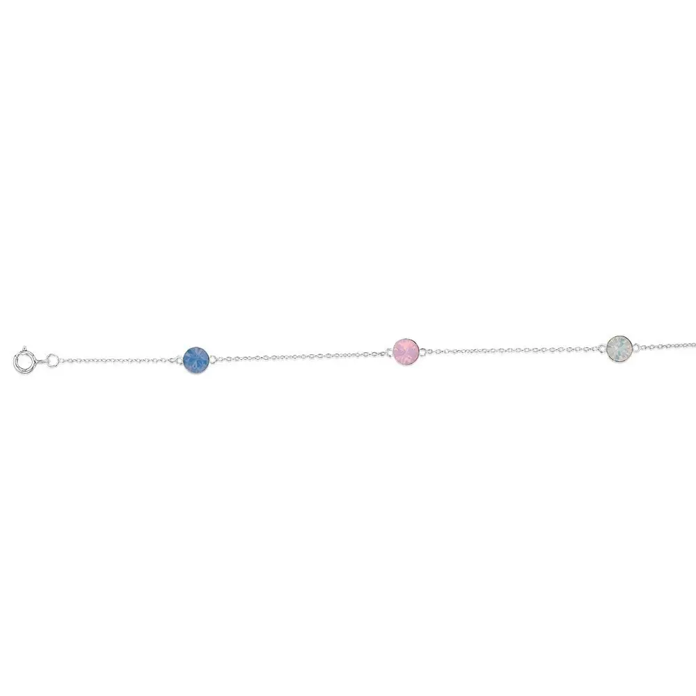 Sterling Silver Colour Stones Rose,White,Crysolite Charm 19cm Bracelet