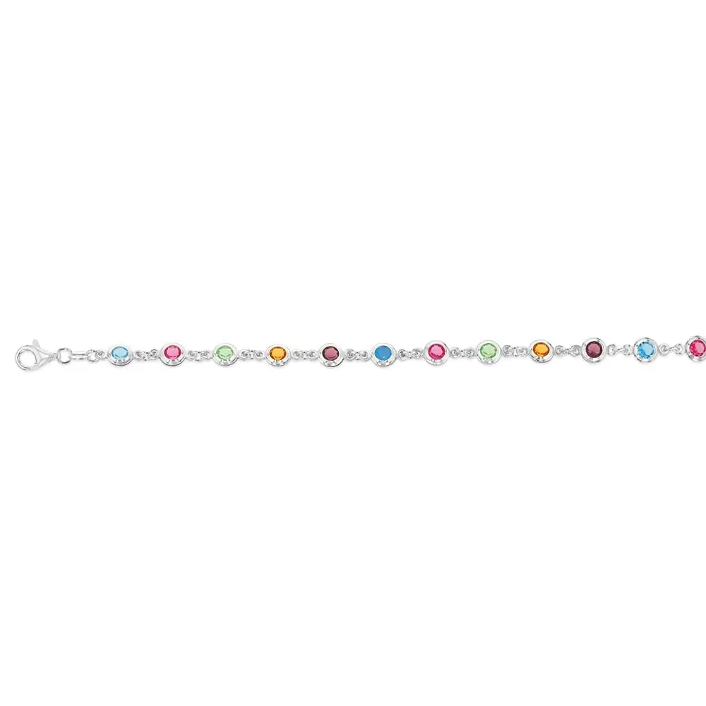 Sterling Silver Multicolour Stones 19cm Bracelet