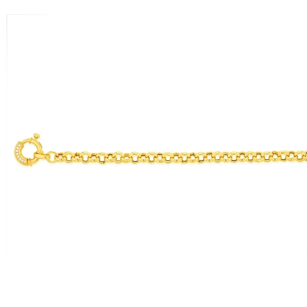 Sterling Silver Yellow Gold Plated Cubic Zironica Bolting 19cm Belcher Bracelet