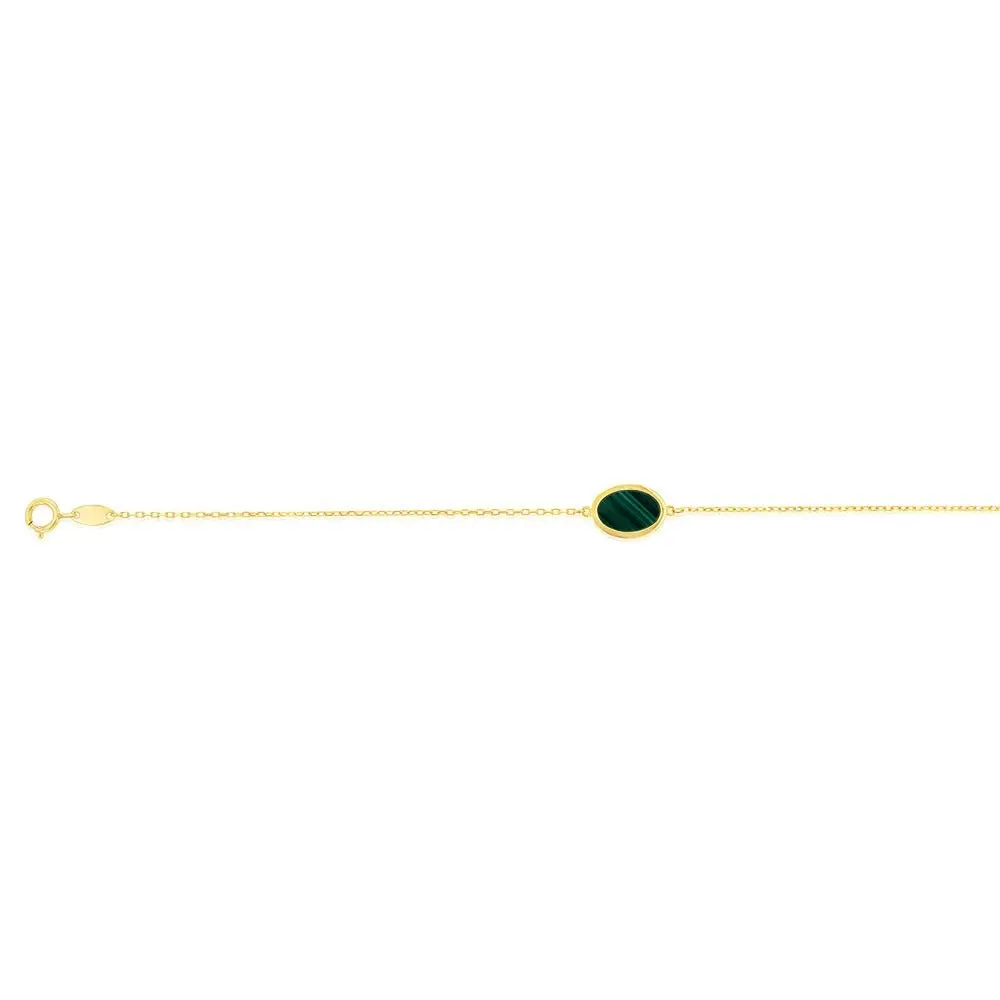 9ct Yellow Gold Malachite 19cm Bracelet