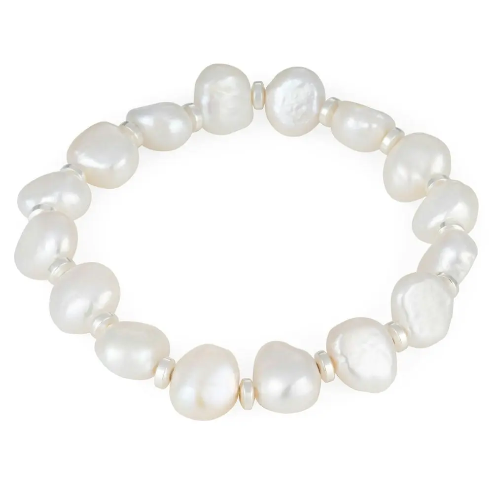 Freshwater Pearl Stretch Bracelet with Hematite Beads