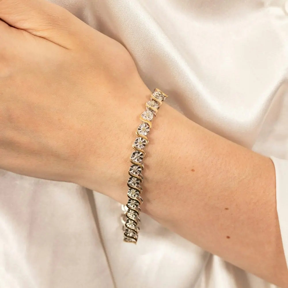 1 Carat Diamond Bracelet in Two Toned Sterling Silver