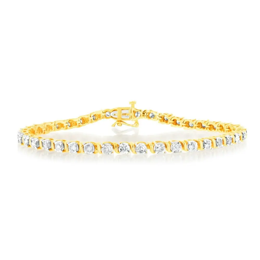 10ct Yellow Gold 2 Carat Diamond Tennis Bracelet