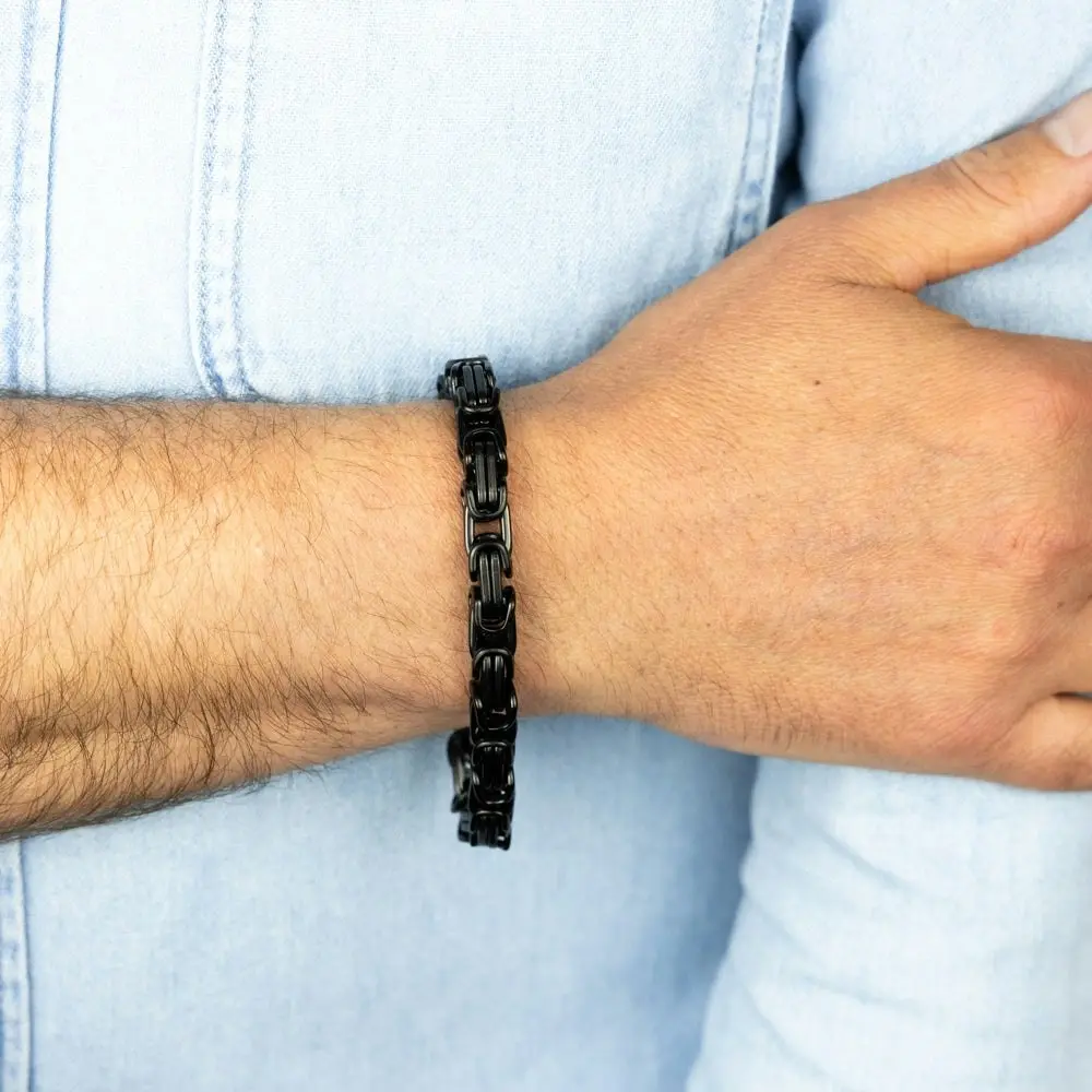 Stainless Steel Black Fancy Link 20.3cm Bracelet