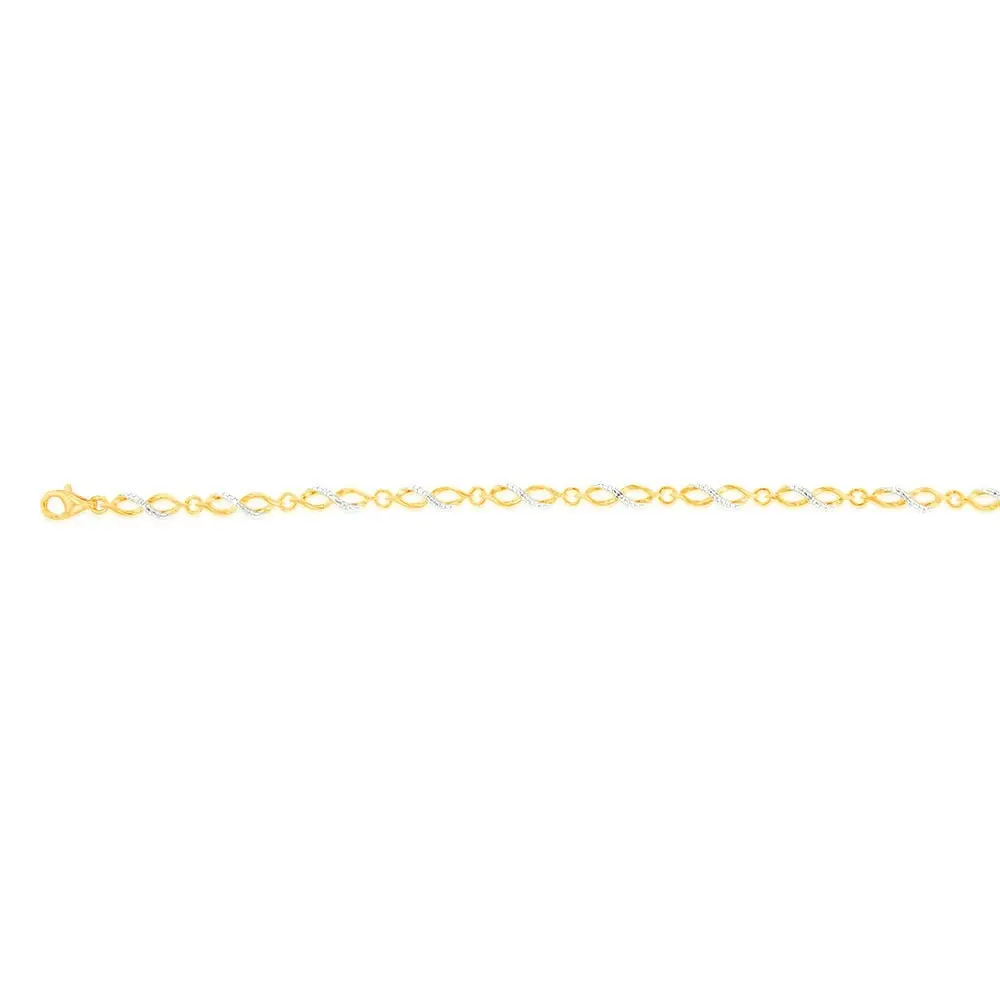 Gold Plated Sterling Silver Fancy Infinity 18.5cm Bracelet with 7 Natural Diamonds