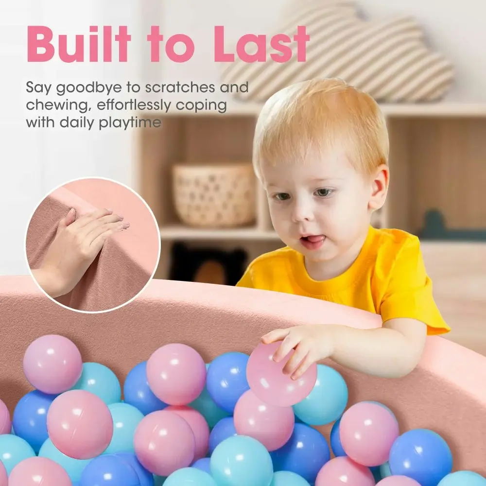 Playpals Foam Ball Pit Soft Round Ball Pool Playpen Fence with 200 Balls Pink