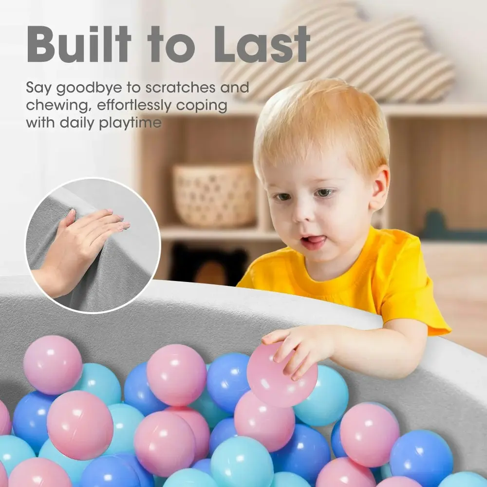 Playpals Foam Ball Pit Soft Round Ball Pool Playpen Fence with 200 Balls Grey