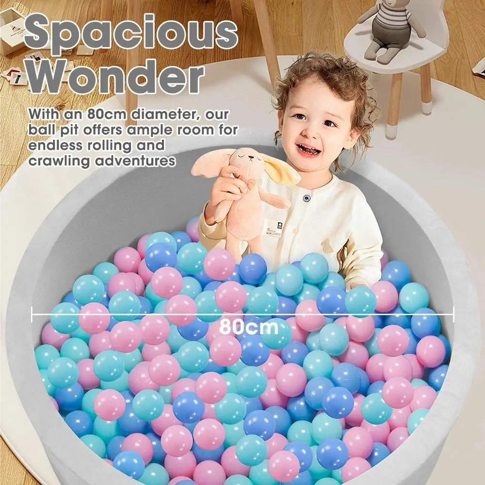 Playpals Foam Ball Pit Soft Round Ball Pool Playpen Fence with 200 Balls Grey