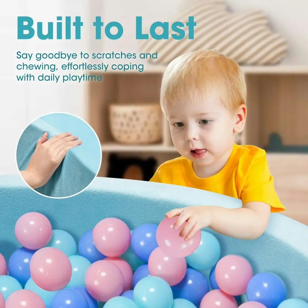 Playpals Foam Ball Pit Soft Round Ball Pool Playpen Fence with 200 Balls Blue