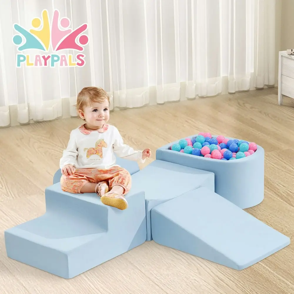 Playpals Kids Climb Crawl Foam Play Set Soft Play Set Activity Toys 5PC Blue