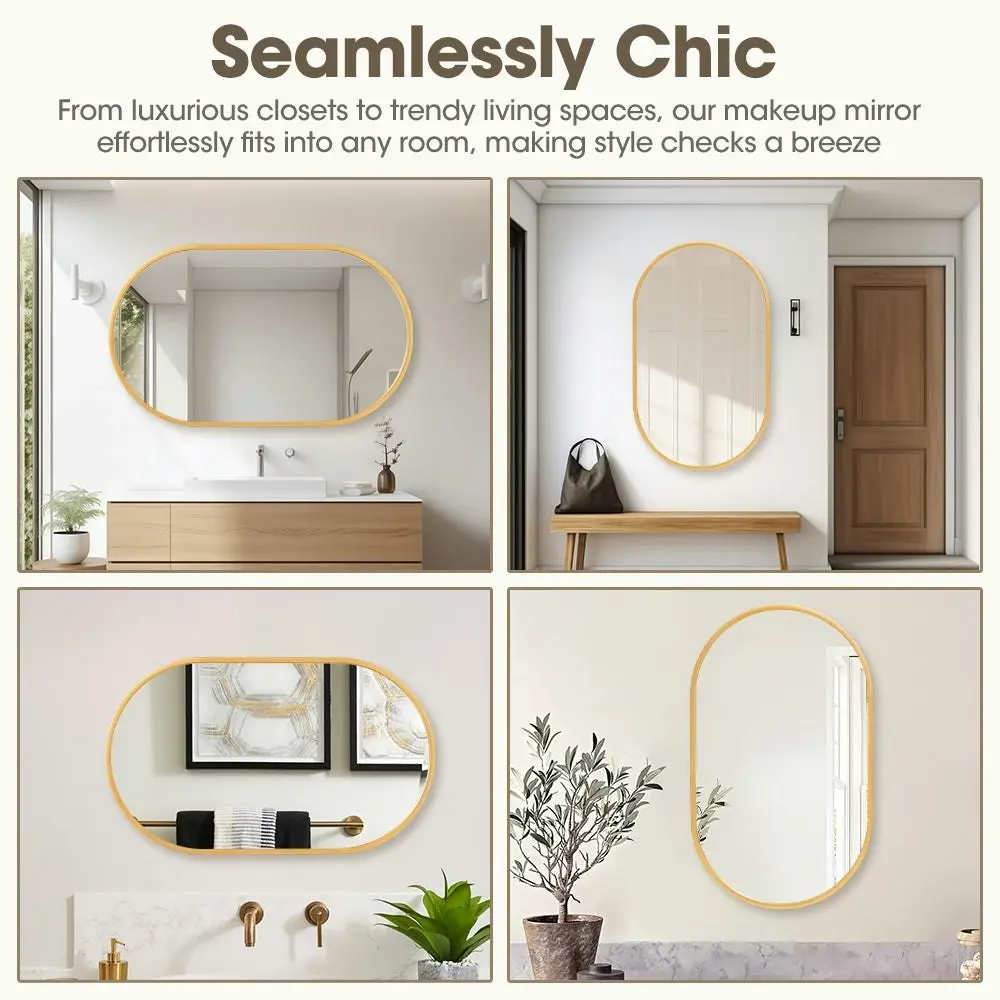 Propulse Oval Wall Mirror Bathroom Makeup Mirrors Home Decor Metal Frame Gold