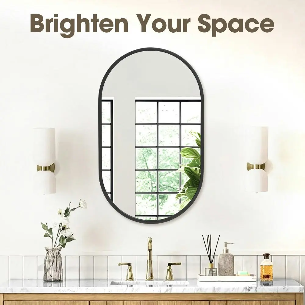 Propulse Oval Wall Mirror Bathroom Makeup Mirrors Home Decor Metal Frame Black