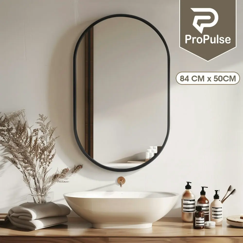 Propulse Oval Wall Mirror Bathroom Makeup Mirrors Home Decor Metal Frame Black