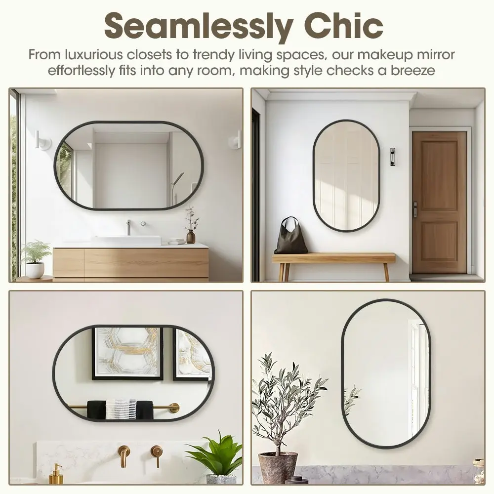 Propulse Oval Wall Mirror Bathroom Makeup Mirrors Home Decor Metal Frame Black