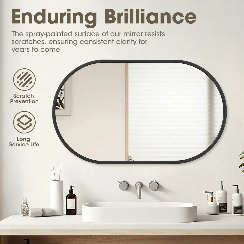 Propulse Oval Wall Mirror Bathroom Makeup Mirrors Home Decor Metal Frame Black