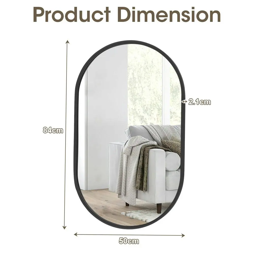 Propulse Oval Wall Mirror Bathroom Makeup Mirrors Home Decor Metal Frame Black