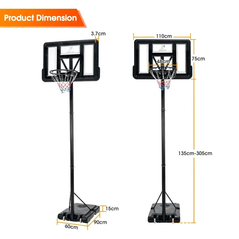 Propulse Basketball Hoop Stand System Portable 1.36M-3.05M Height Adjustable