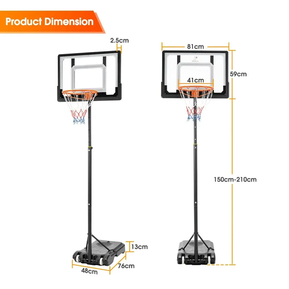 Propulse Kids Basketball Hoop Stand Portable 1.5M-2.1M Height Adjustable