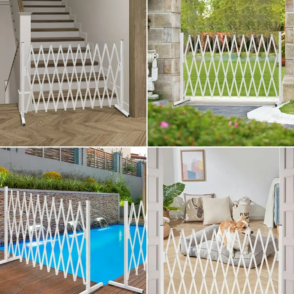 ZUNI Garden Security Fence Gate Expandable Aluminum Barrier Indoor Outdoor White