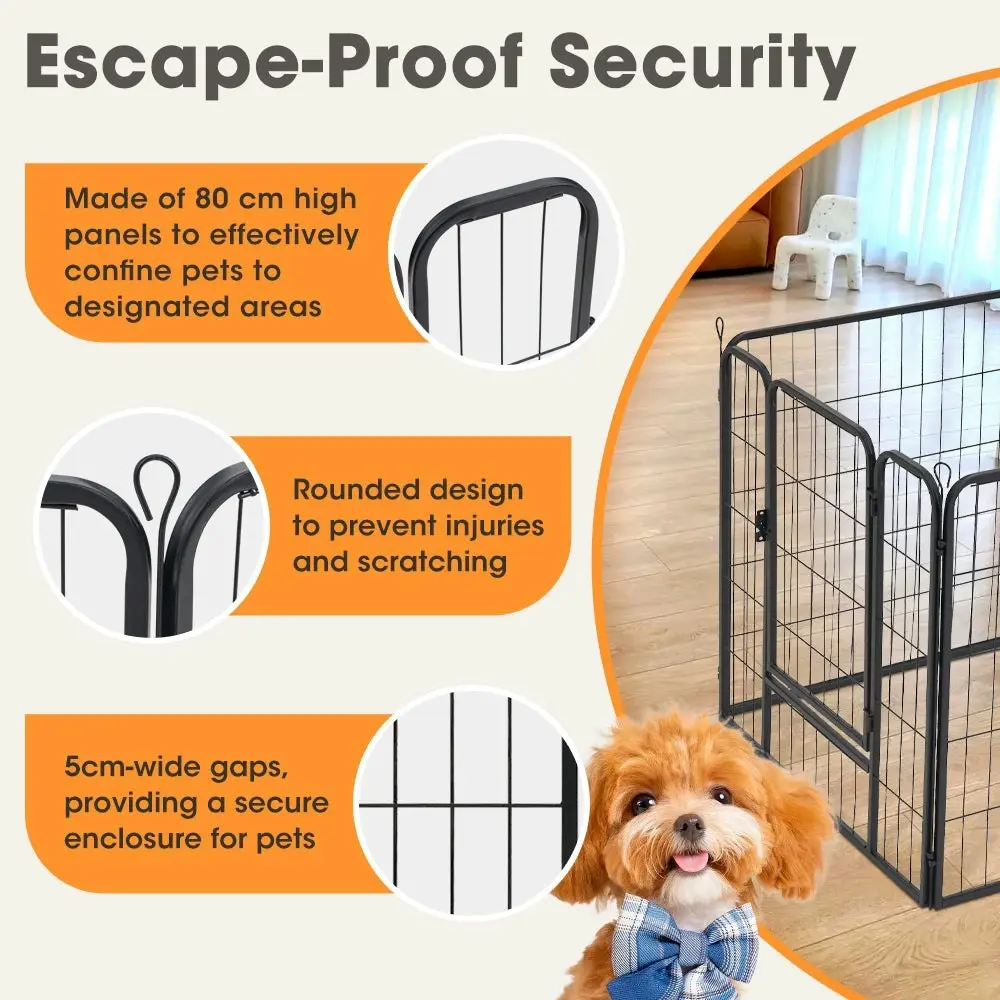 Petzly Dog Playpen Puppy Exercise Cage Pet Cage Enclosure 8 Panel 80x80CM Black