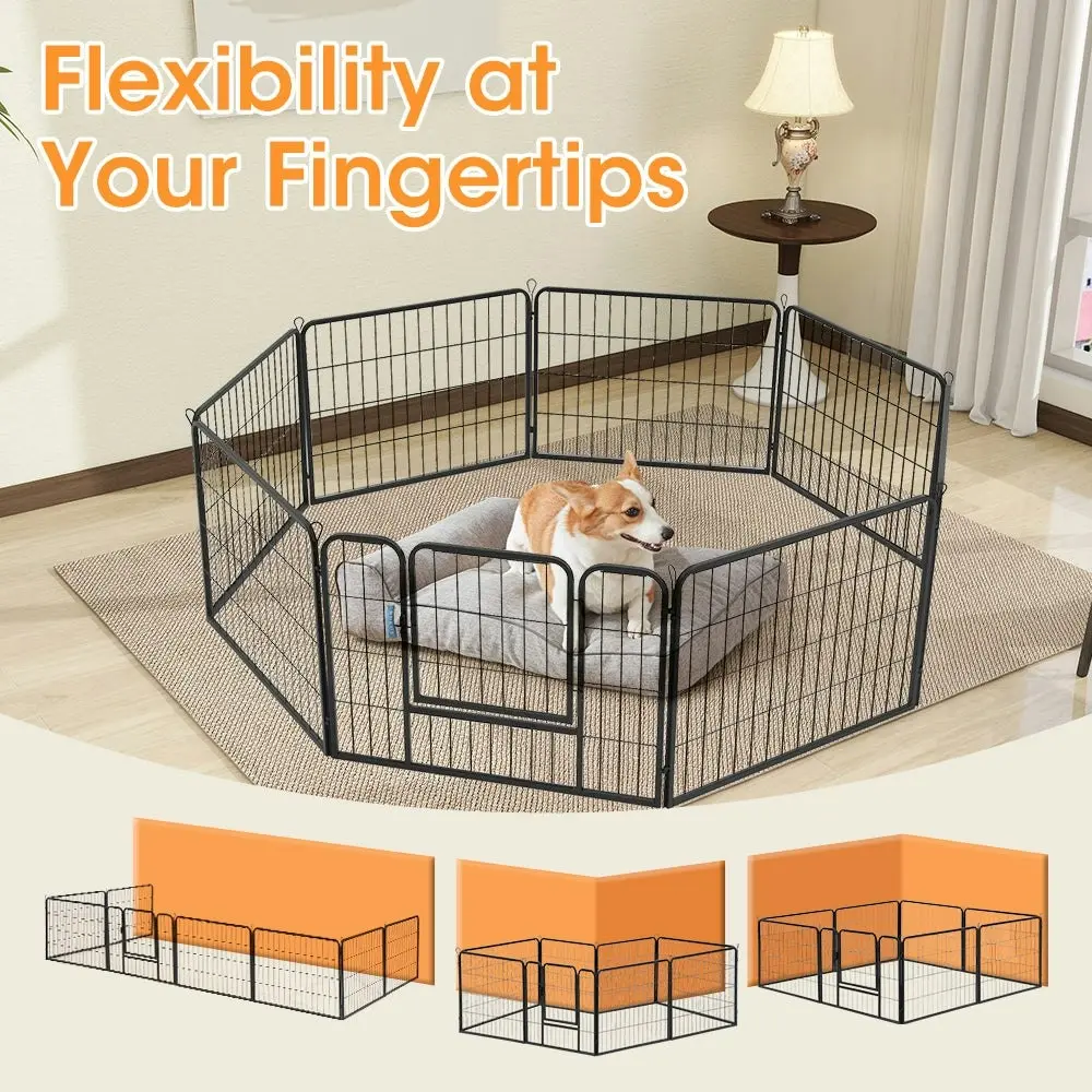 Petzly Dog Playpen Puppy Exercise Cage Pet Cage Enclosure 8 Panel 80x60CM Black