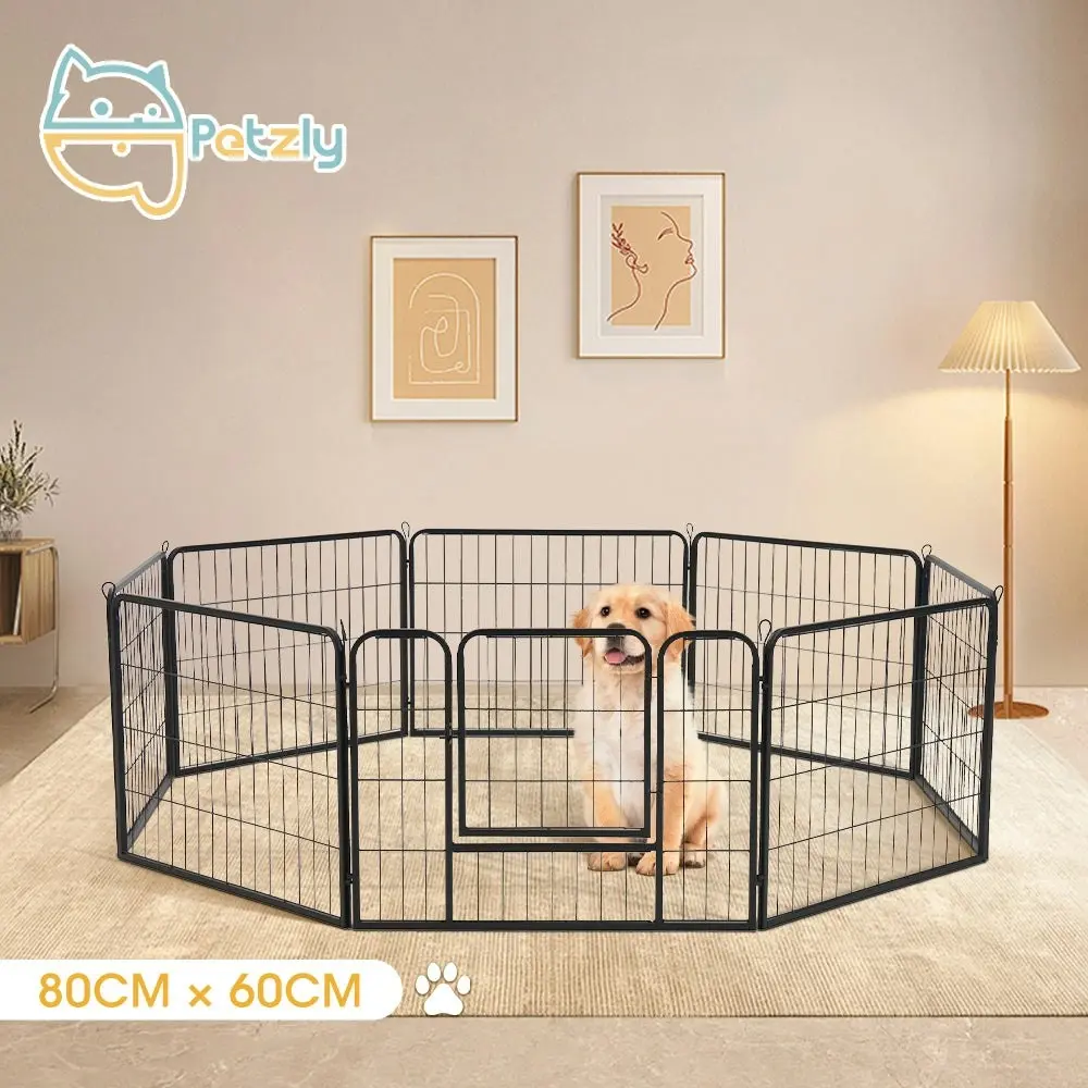 Petzly Dog Playpen Puppy Exercise Cage Pet Cage Enclosure 8 Panel 80x60CM Black