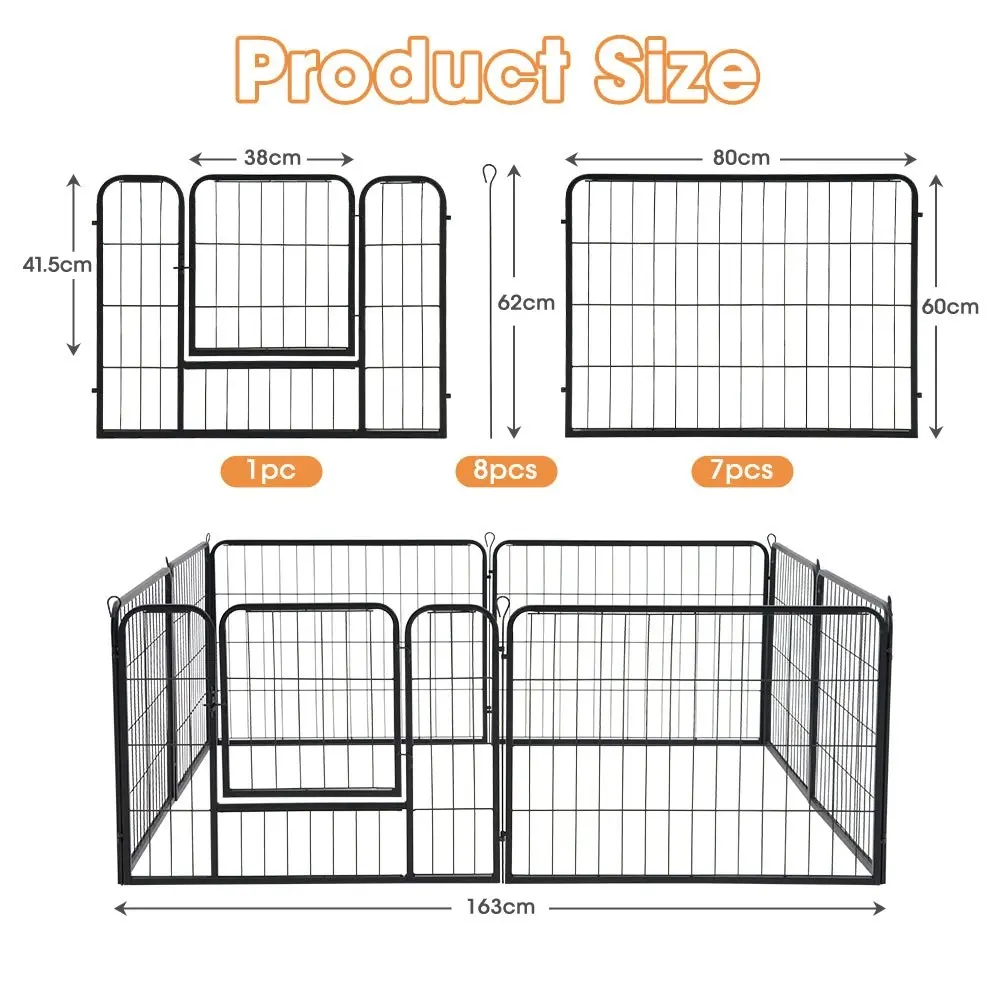 Petzly Dog Playpen Puppy Exercise Cage Pet Cage Enclosure 8 Panel 80x60CM Black