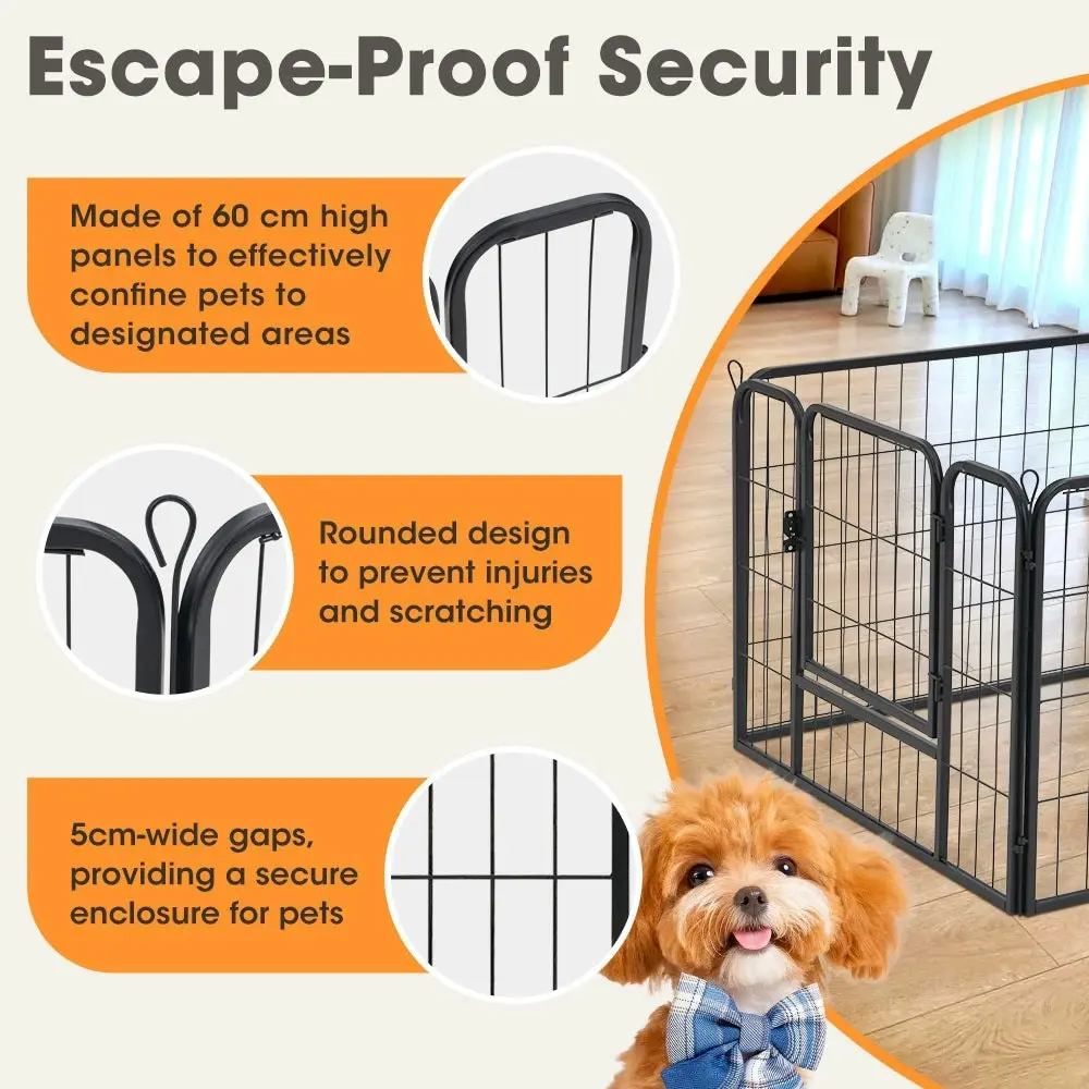 Petzly Dog Playpen Puppy Exercise Cage Pet Cage Enclosure 8 Panel 80x60CM Black