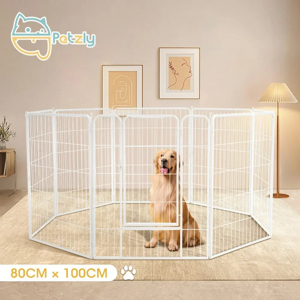 Petzly Dog Playpen Puppy Exercise Cage Pet Cage Enclosure 8 Panel 80x100CM White