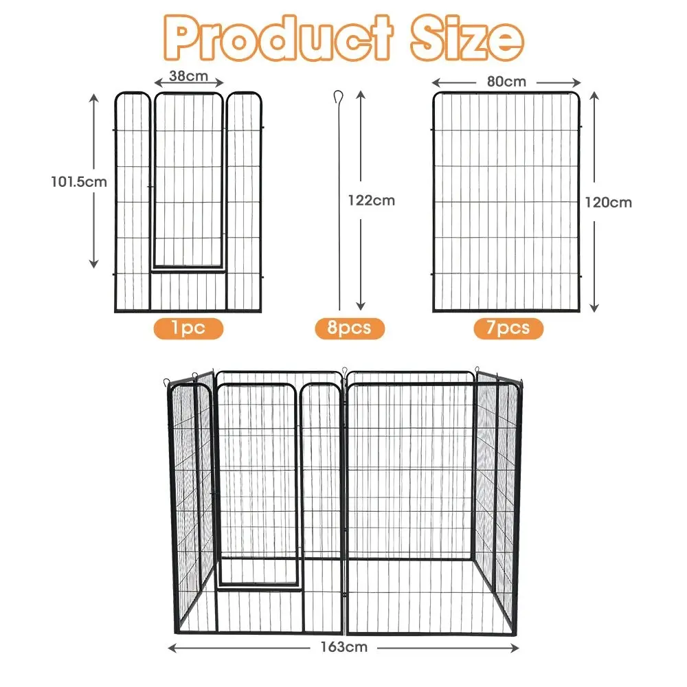 Petzly Dog Playpen Puppy Exercise Cage Pet Cage Enclosure 8 Panel 80x120CM Black