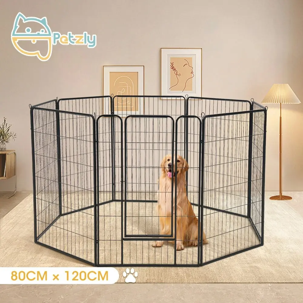 Petzly Dog Playpen Puppy Exercise Cage Pet Cage Enclosure 8 Panel 80x120CM Black