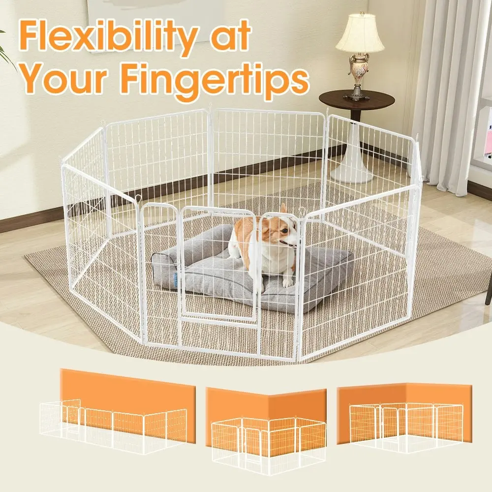 Petzly Dog Playpen Puppy Exercise Cage Pet Cage Enclosure 8 Panel 80x80CM White