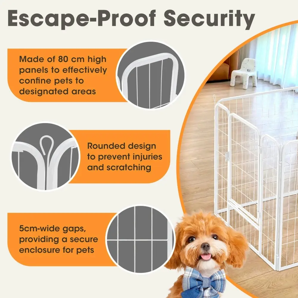 Petzly Dog Playpen Puppy Exercise Cage Pet Cage Enclosure 8 Panel 80x80CM White